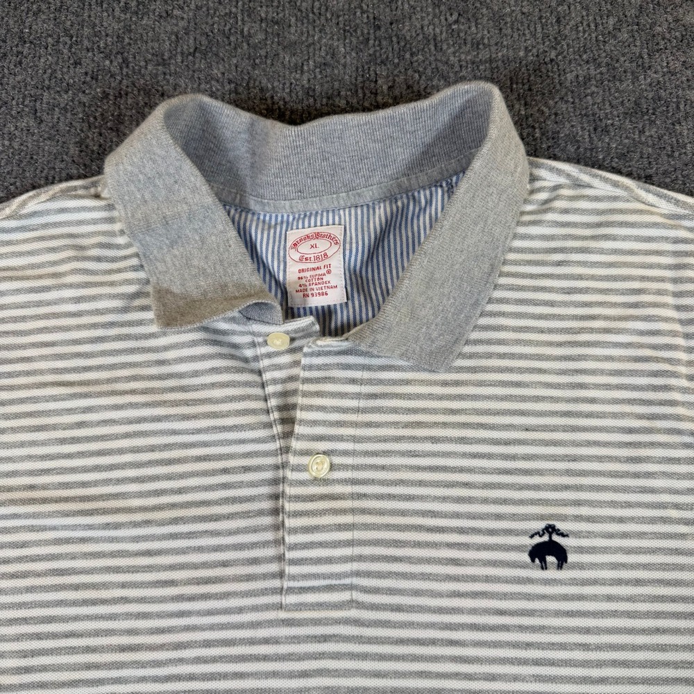 Brooks Brothers Mens XL Original Fit Supima Cotton Striped Polo Shirt Grey 2946‎